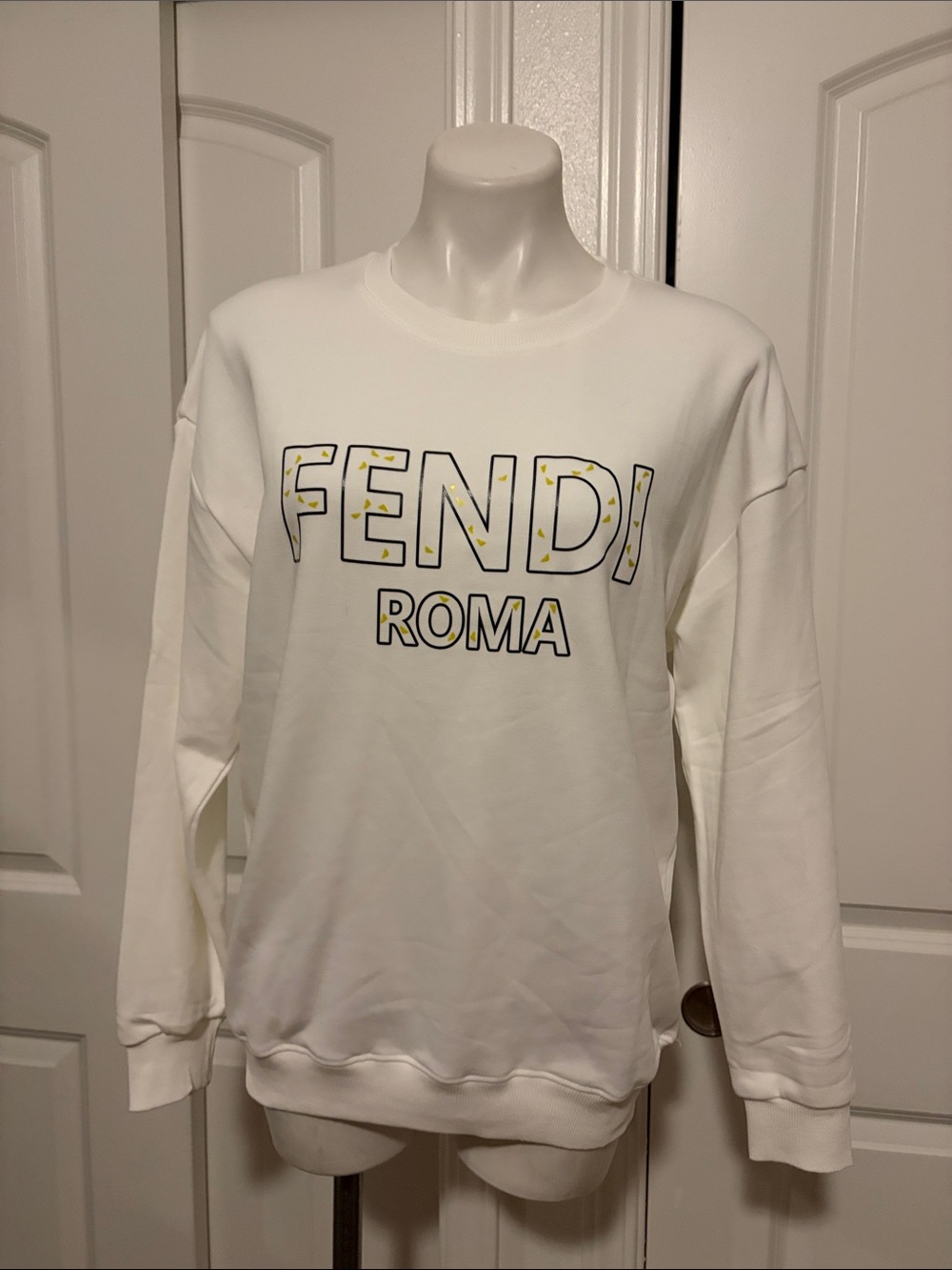 Fendi White Crewneck Sweatshirt with Yellow-Accent Logo